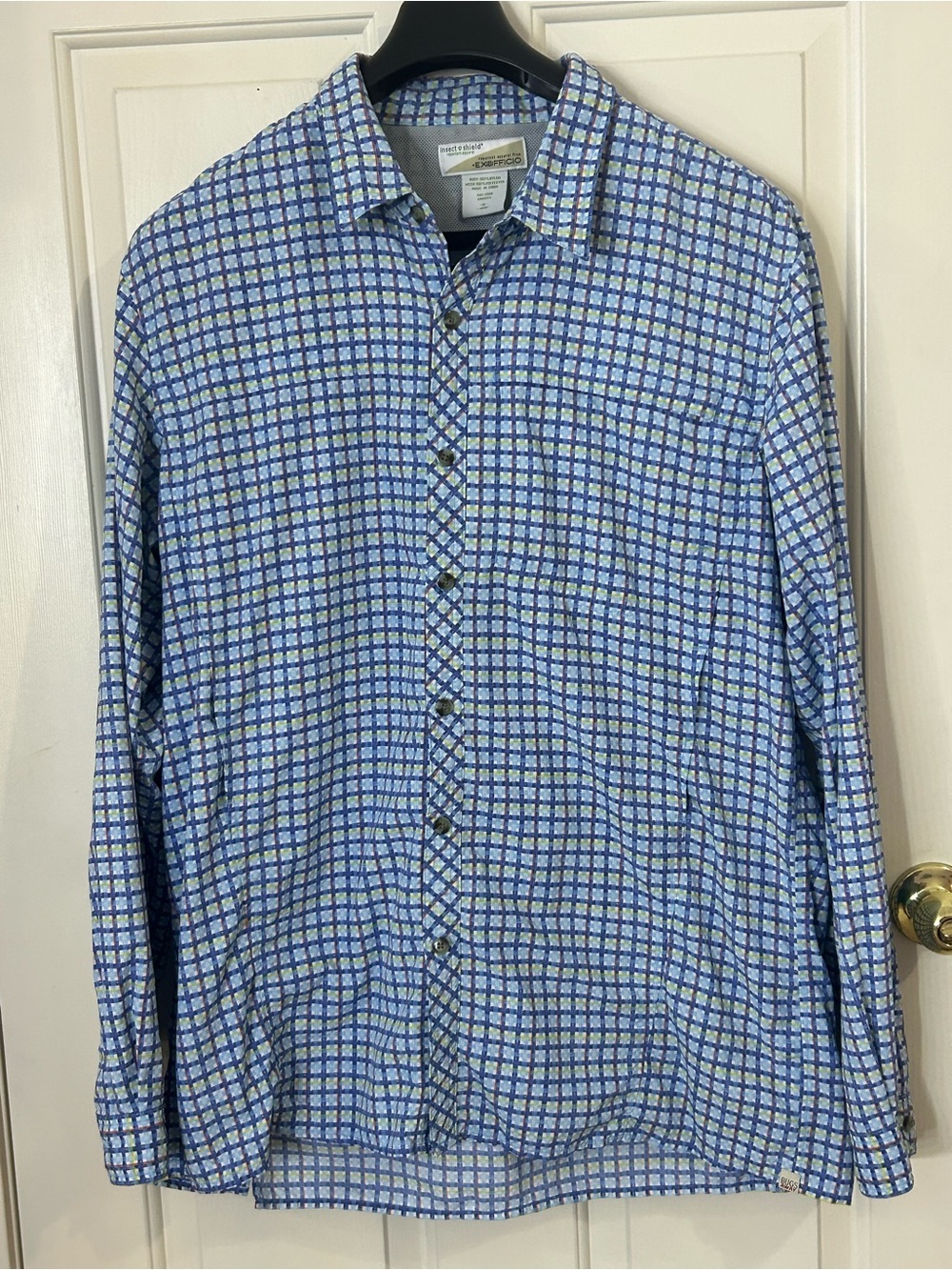 ExOfficio Insect Shield Plaid Button Up Shirt XL Long Sleeve Outdoor Hiking Fish - Picture 2 of 8